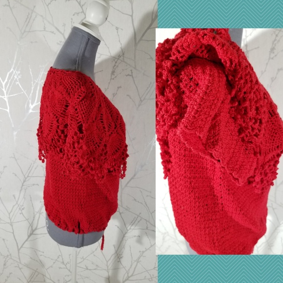 International Apparel Mart Red Crochet Tie Hem Top - Picture 3 of 5
